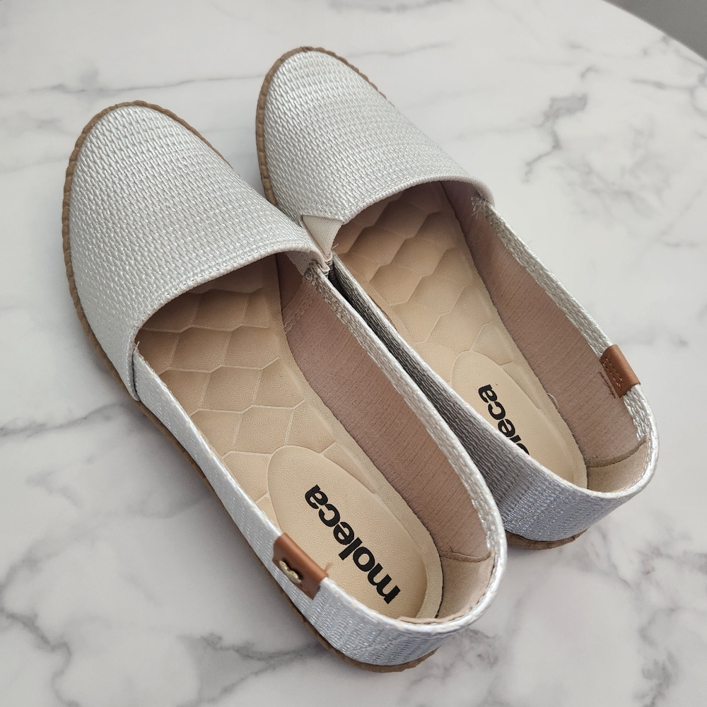 Moleca Comfy Silver Espadrille Women Flats Slip On Shoes Size 8 - Picture 4 of 14